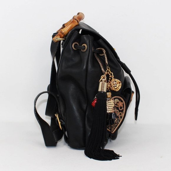 GUCCI #40005 Black Leather Backpack with Bamboo Handle